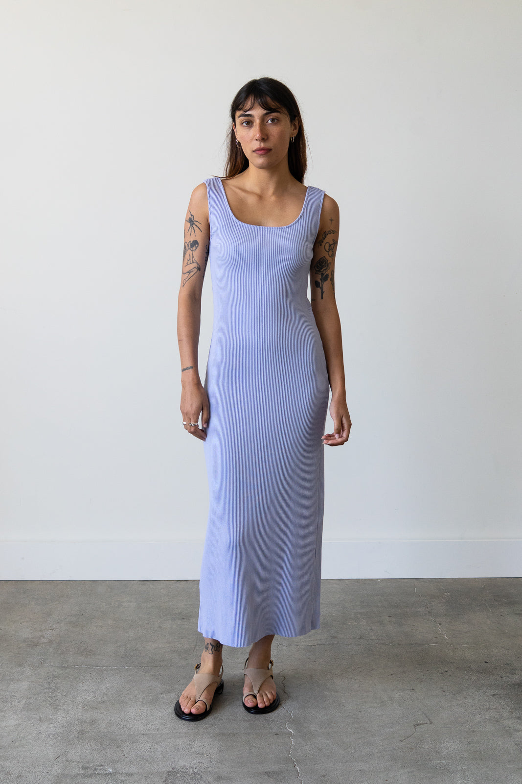 blue ribbed knit dress " Chely " Ribbed Knit Dress ( Light Blue )