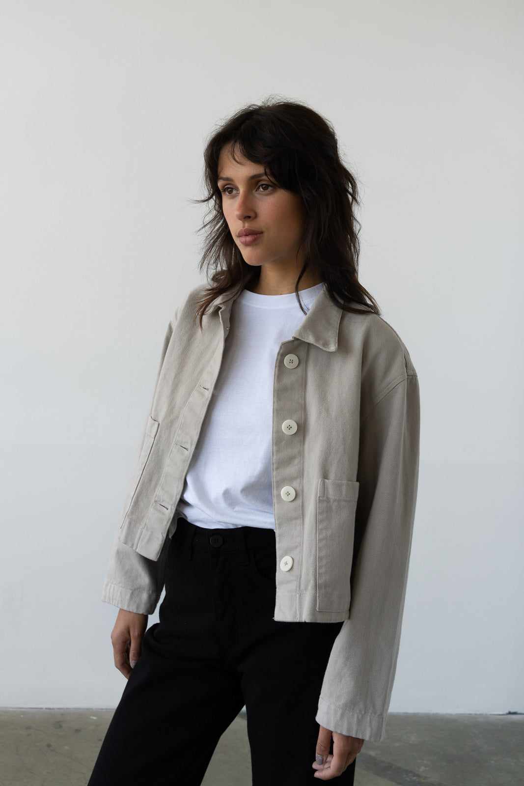 Cropped Jacket in Oyster Grey