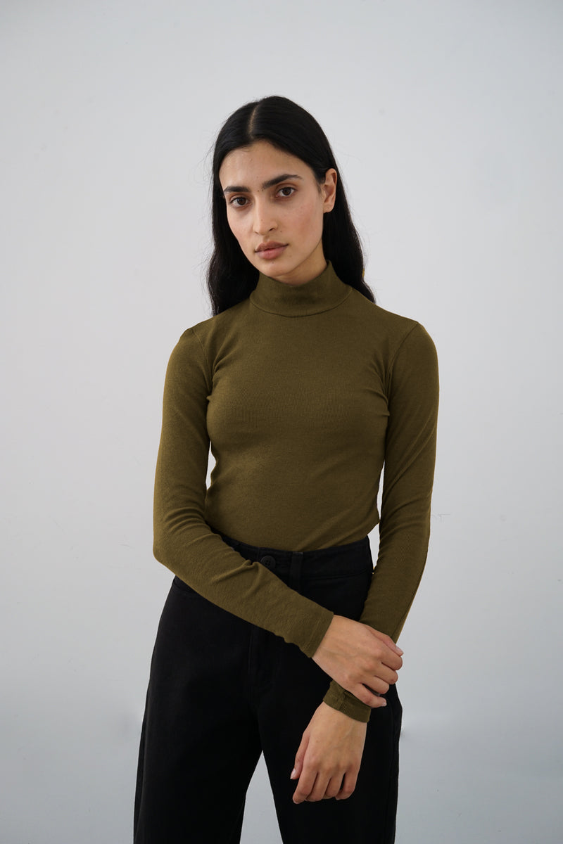 Mock Neck Top in Olive