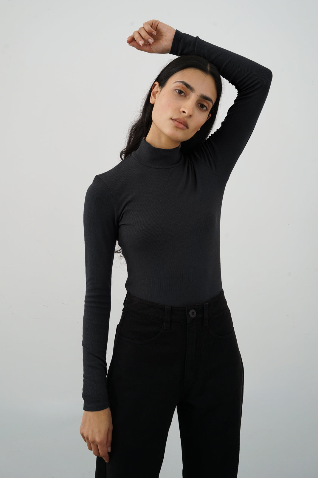 Mock Neck Top in Charcoal