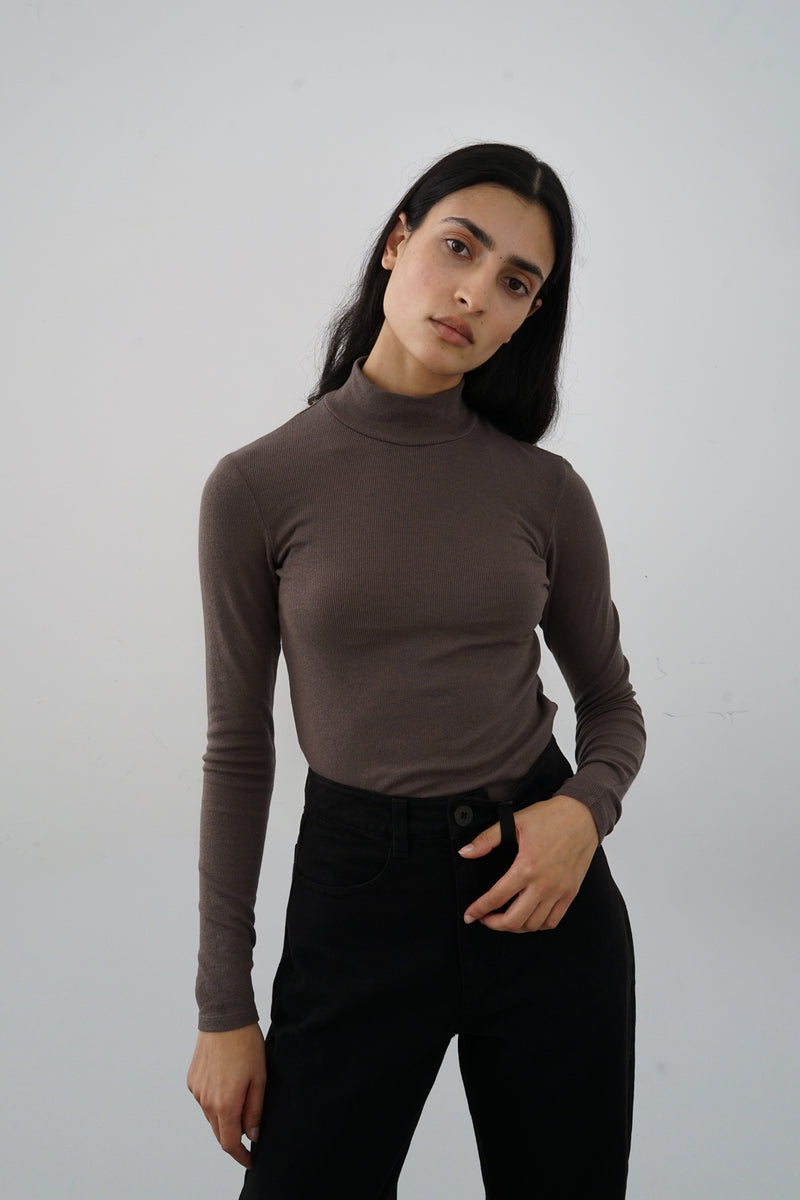 Mock Neck Top in Walnut