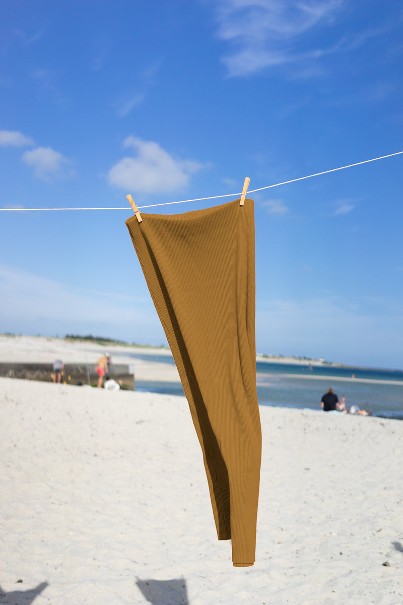 Ribbed Knit Midi Skirt in Mustard Gold