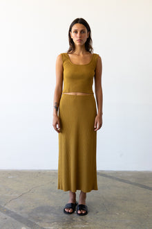 Ribbed Knit U-Neck Tank in Mustard Gold