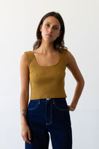 Ribbed Knit U-Neck Tank in Mustard Gold