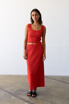 Size S - Ribbed Knit Midi Skirt in Grenadine - Dye Imperfection