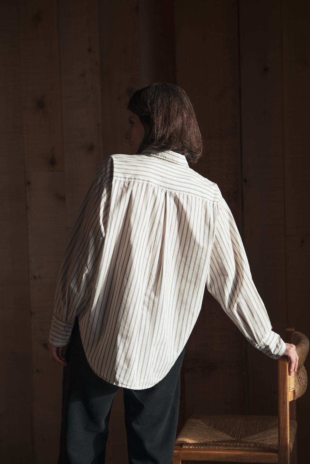 Oversized Button-Up Shirt in Natural Stripe