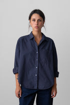 Oversized Button-Up Shirt in Ink Stripe