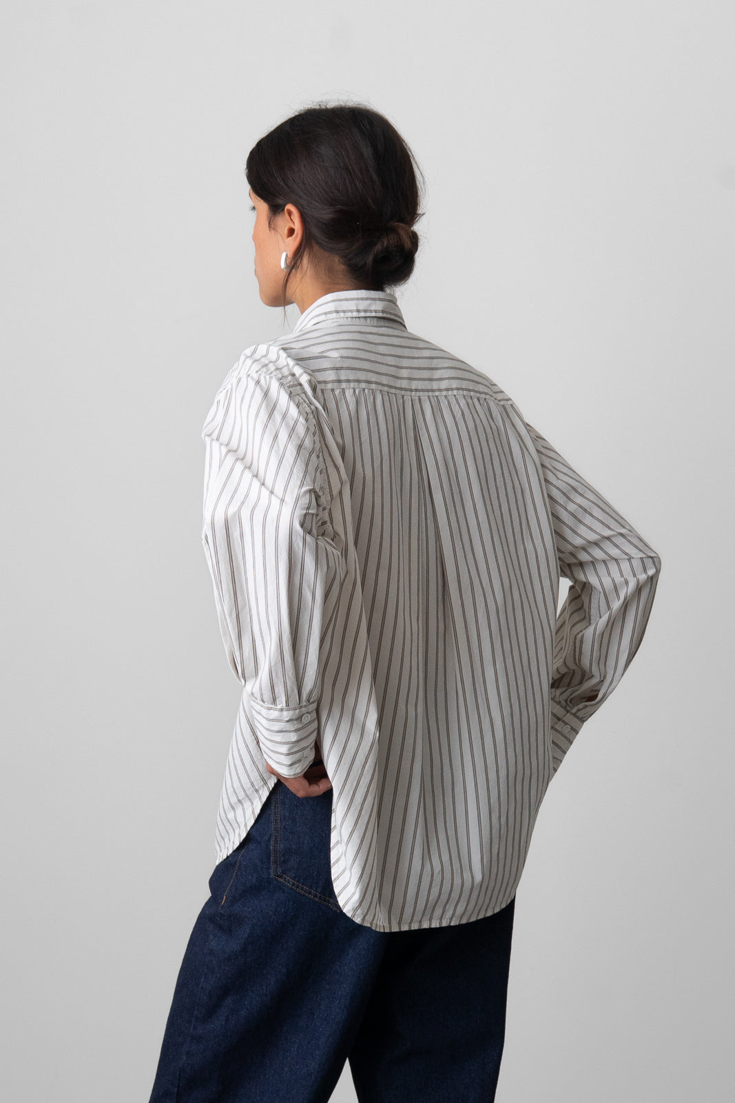 Oversized Button-Up Shirt in Natural Stripe