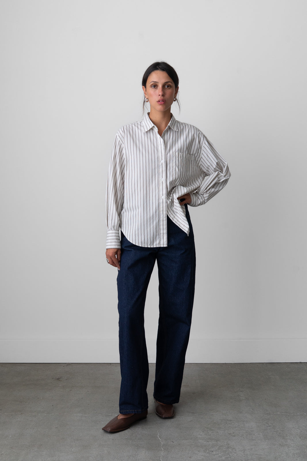 Oversized Button-Up Shirt in Natural Stripe