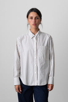 Oversized Button-Up Shirt in Natural Stripe