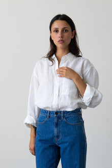 Oversized Linen Button-Up Shirt in Ivory