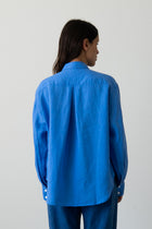 Oversized Linen Button-Up Shirt in Piscine Blue