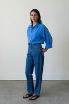 Oversized Linen Button-Up Shirt in Piscine Blue
