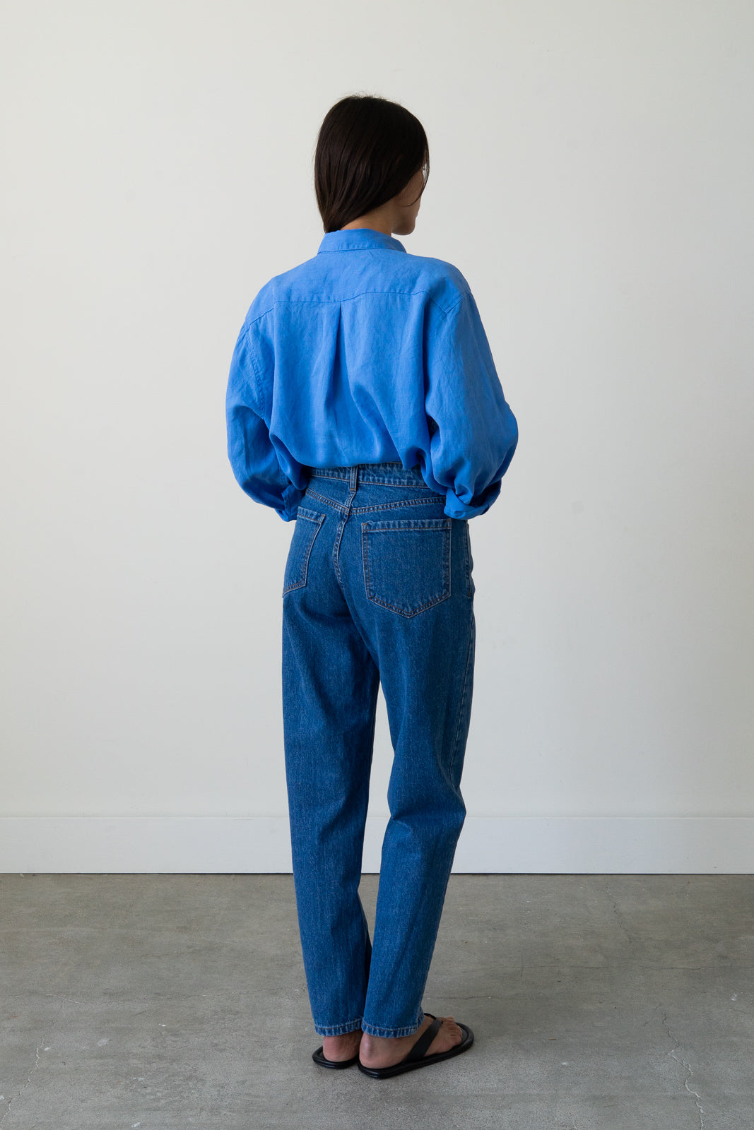 Oversized Linen Button-Up Shirt in Piscine Blue