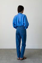 Oversized Linen Button-Up Shirt in Piscine Blue