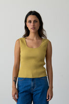 Ribbed Knit U-Neck Tank in Fennel Seed