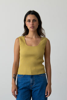Ribbed Knit U-Neck Tank in Fennel Seed