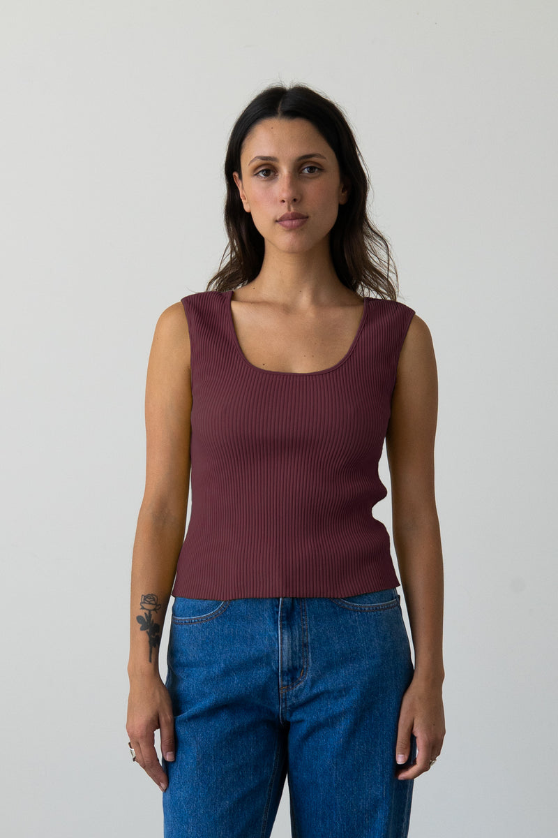 Ribbed Knit U-Neck Tank in Rasberry