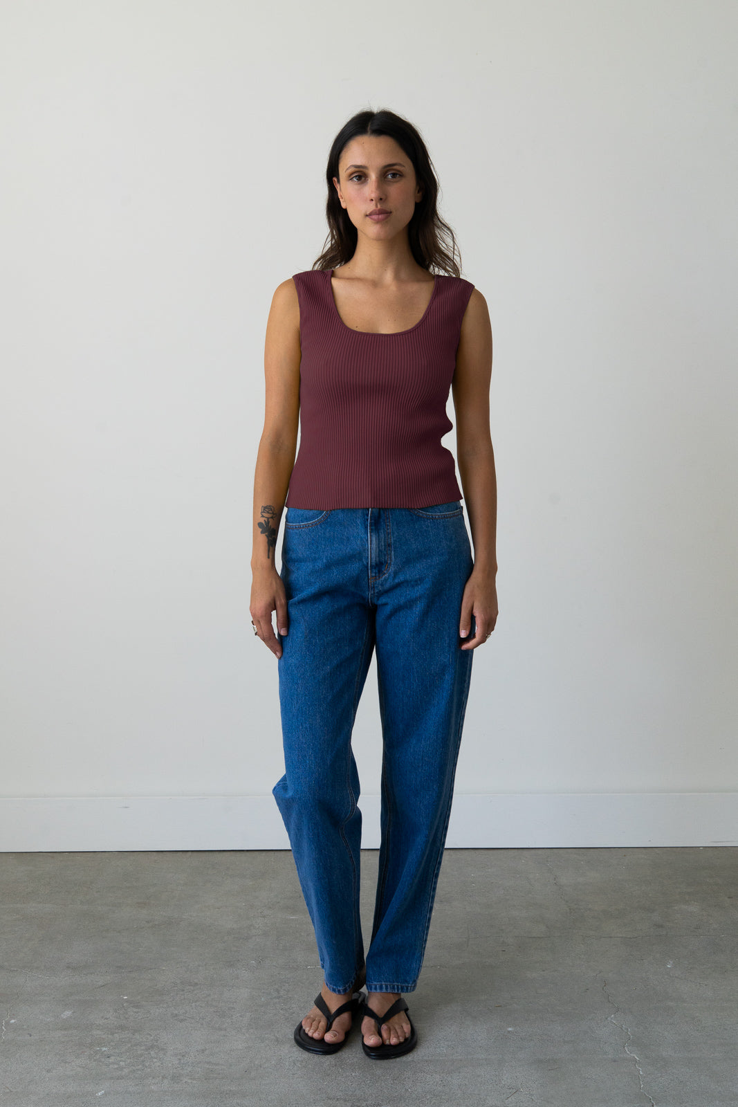 Ribbed Knit U-Neck Tank in Raspberry