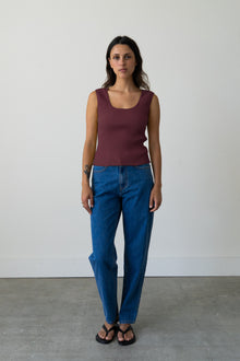 Ribbed Knit U-Neck Tank in Raspberry