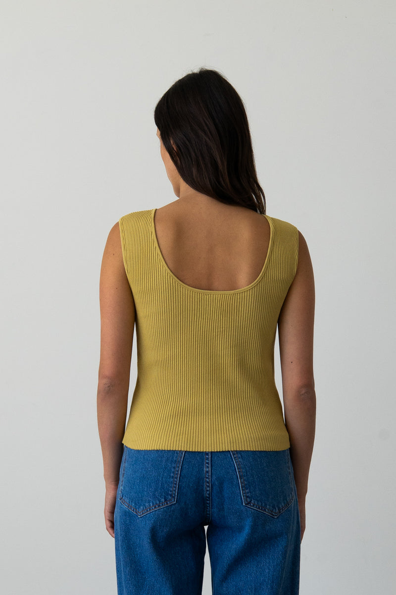 Ribbed Knit U-Neck Tank in Fennel Seed