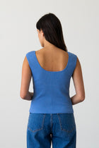 Ribbed Knit U-Neck Tank in Piscine Blue