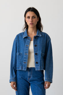 Cropped Jacket in Medium Blue Denim