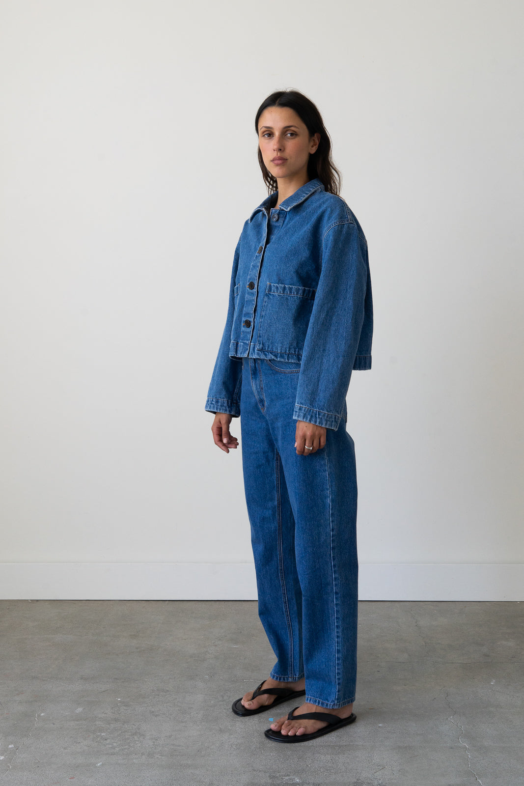 Cropped Jacket in Medium Blue Denim