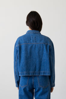 Cropped Jacket in Medium Blue Denim
