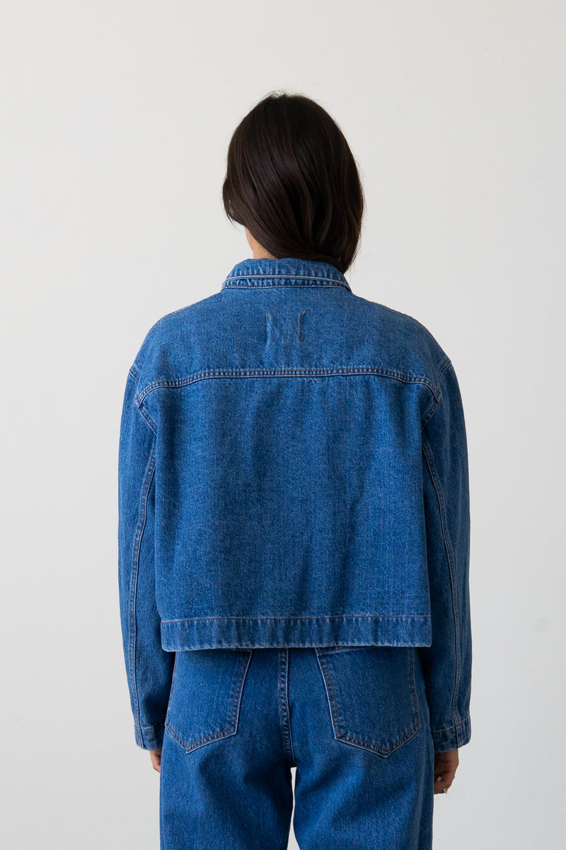 Cropped Jacket in Medium Blue Denim