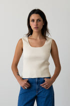 Ribbed Knit U-Neck Tank in Cream