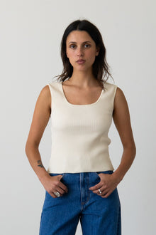 Ribbed Knit U-Neck Tank in Cream