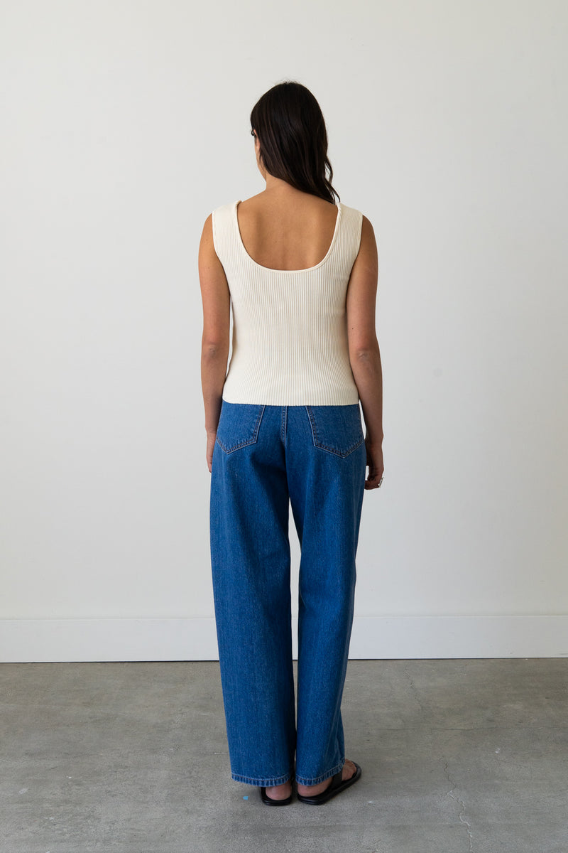 Ribbed Knit U-Neck Tank in Cream