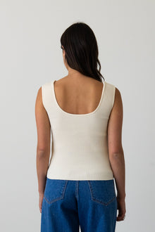 Ribbed Knit U-Neck Tank in Cream