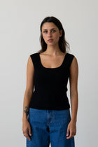 Ribbed Knit U-Neck Tank in Black