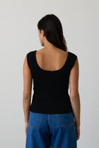 Ribbed Knit U-Neck Tank in Black