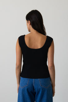 Ribbed Knit U-Neck Tank in Black