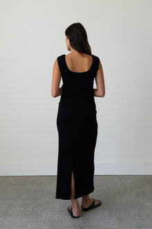 Ribbed Knit Midi Skirt in Black
