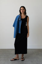 Ribbed Knit Midi Skirt in Black