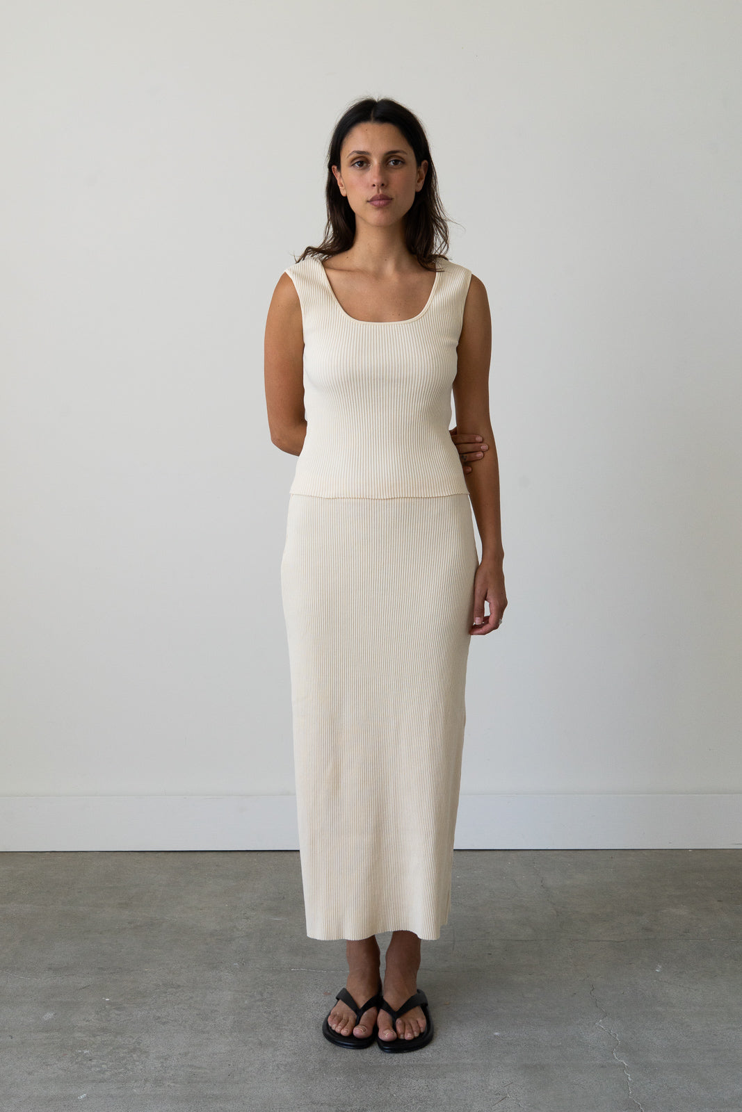 Ribbed Knit U-Neck Tank in Cream