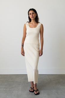 Ribbed Knit Midi Skirt in Cream
