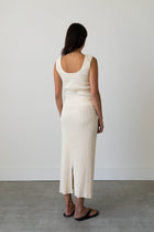 Ribbed Knit Midi Skirt in Cream