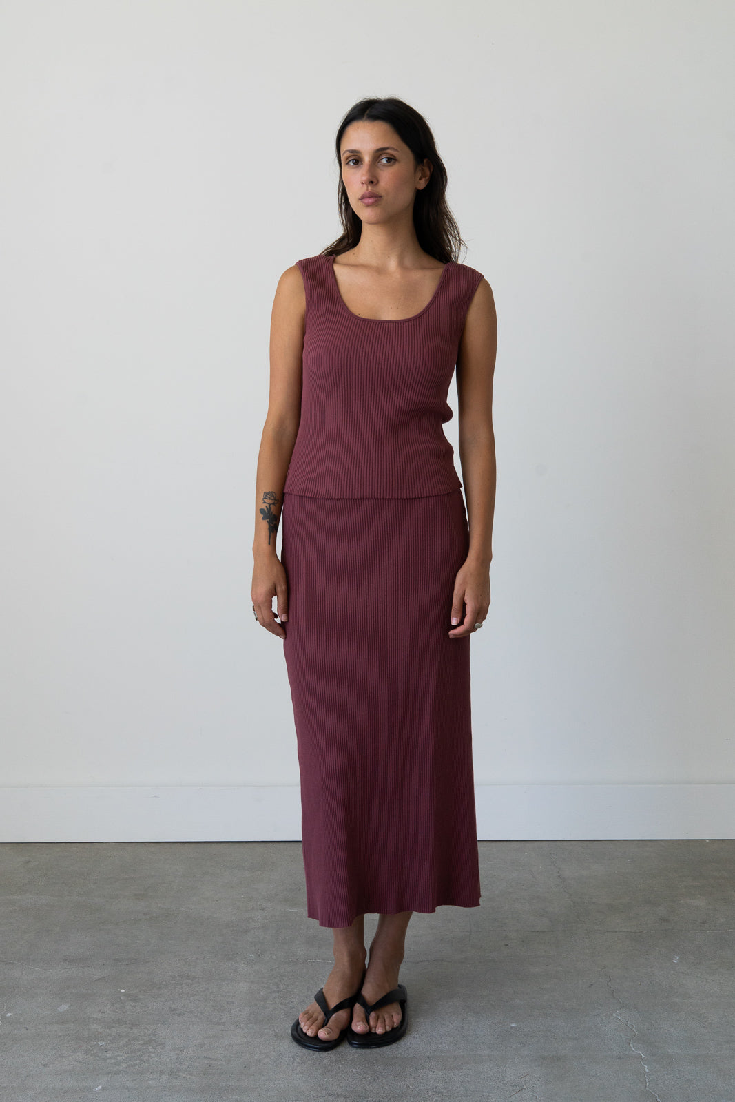 Ribbed Knit U-Neck Tank in Raspberry