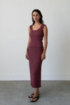 Ribbed Knit Midi Skirt in Raspberry