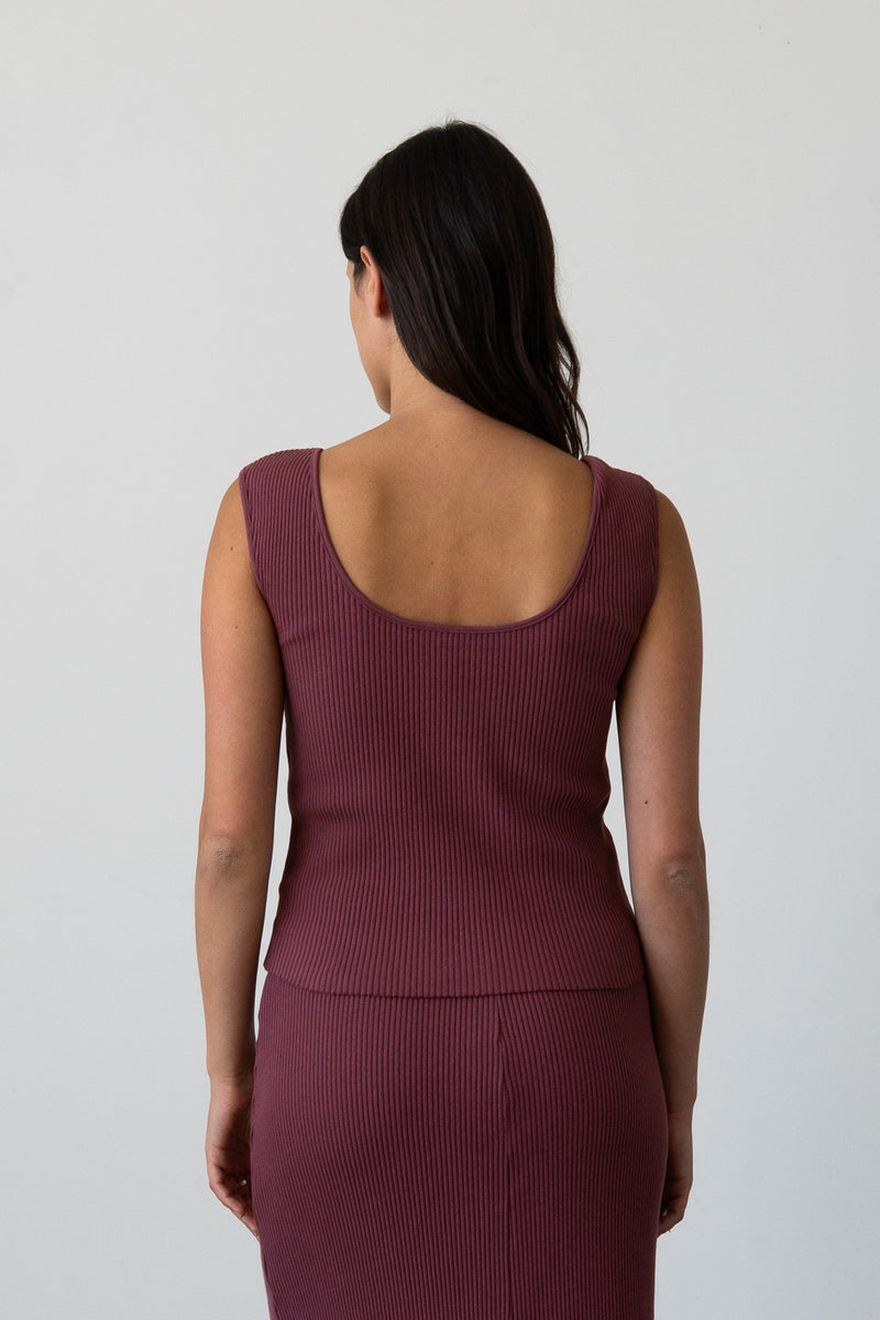 Ribbed Knit U-Neck Tank in Rasberry