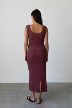 Ribbed Knit Midi Skirt in Raspberry
