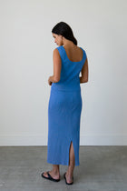 Ribbed Knit Midi Skirt in Piscine Blue