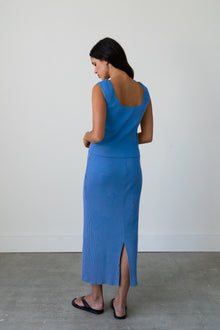 Ribbed Knit Midi Skirt in Piscine Blue