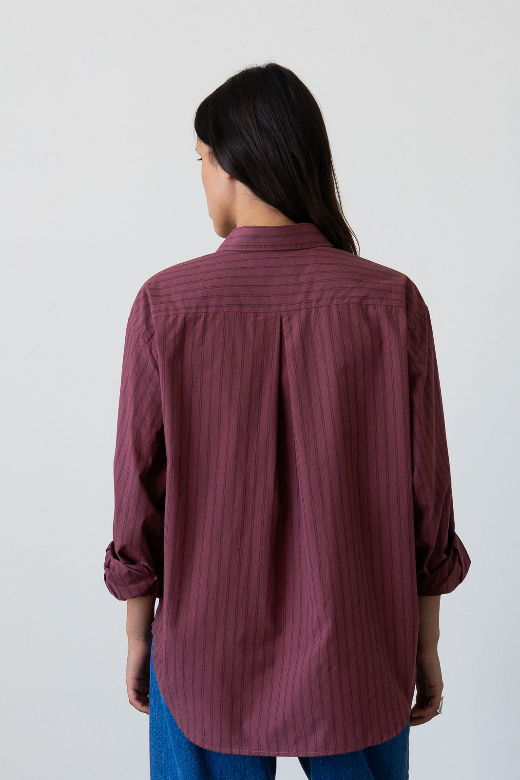 Oversized Button-Up Shirt in Raspberry Stripe