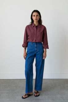 Oversized Button-Up Shirt in Raspberry Stripe
